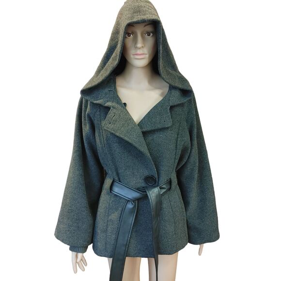 1 Madison Luxe Outerwear Womens L Whimsigoth Witchy Hooded Peacoat Jacket Gray - Picture 1 of 5